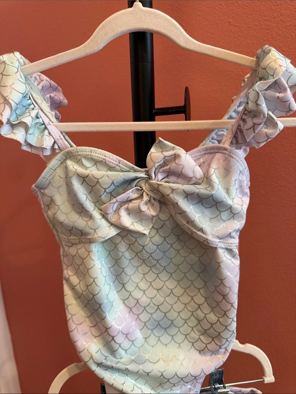 Janie and Jack Pastel Mermaid Scale One-Piece Swimsuit with tail cover up bottom
